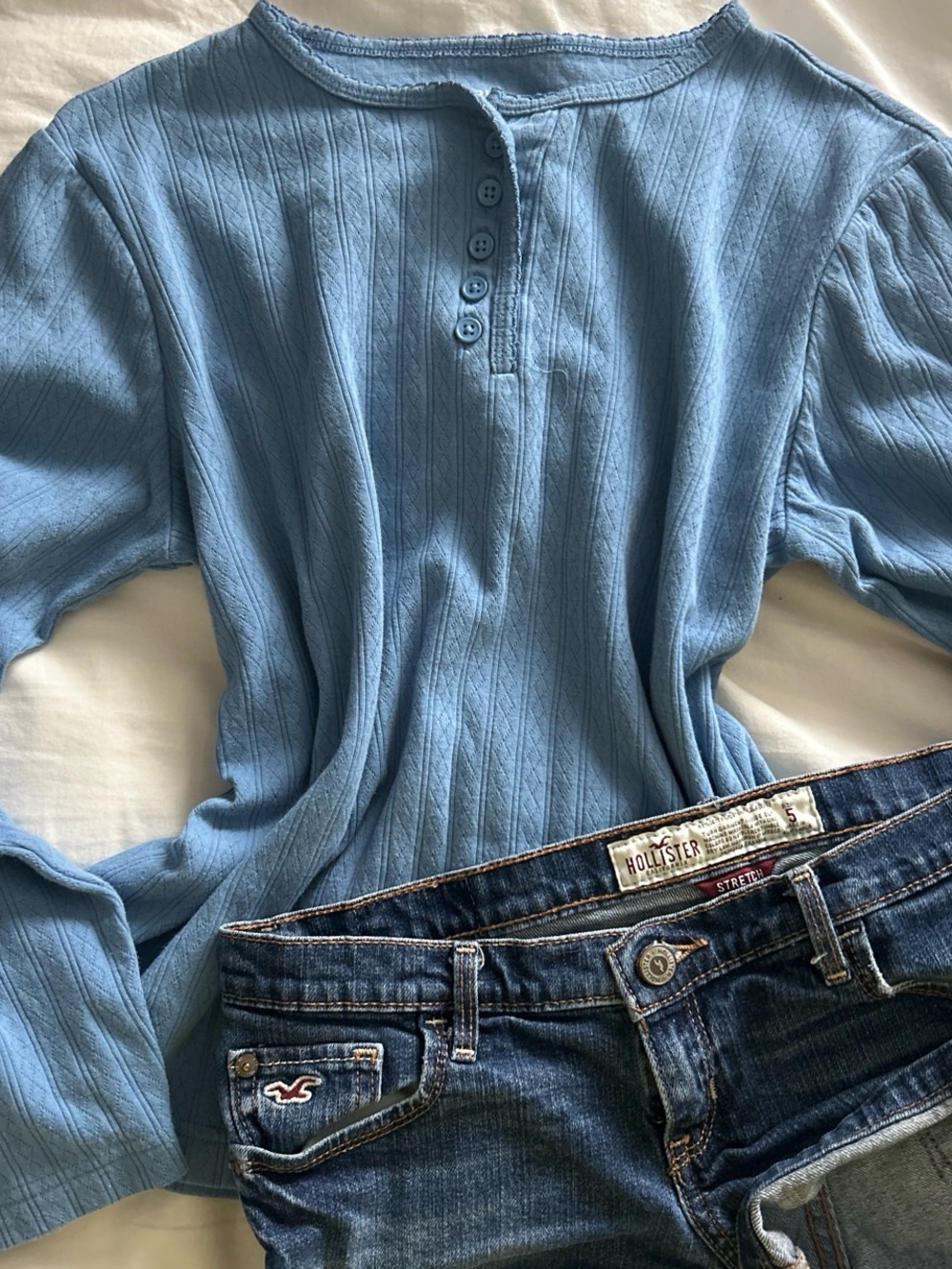Blair Women's Light Blue Ribbed Henley Top
